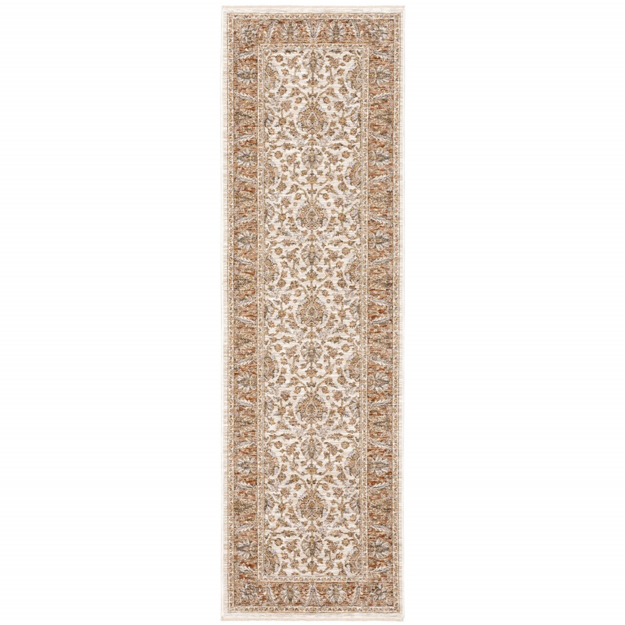 Edge Collections - 2' X 8' - Brown - Stain-Resistant Oriental Runner Rug with Fringe - 1 Piece